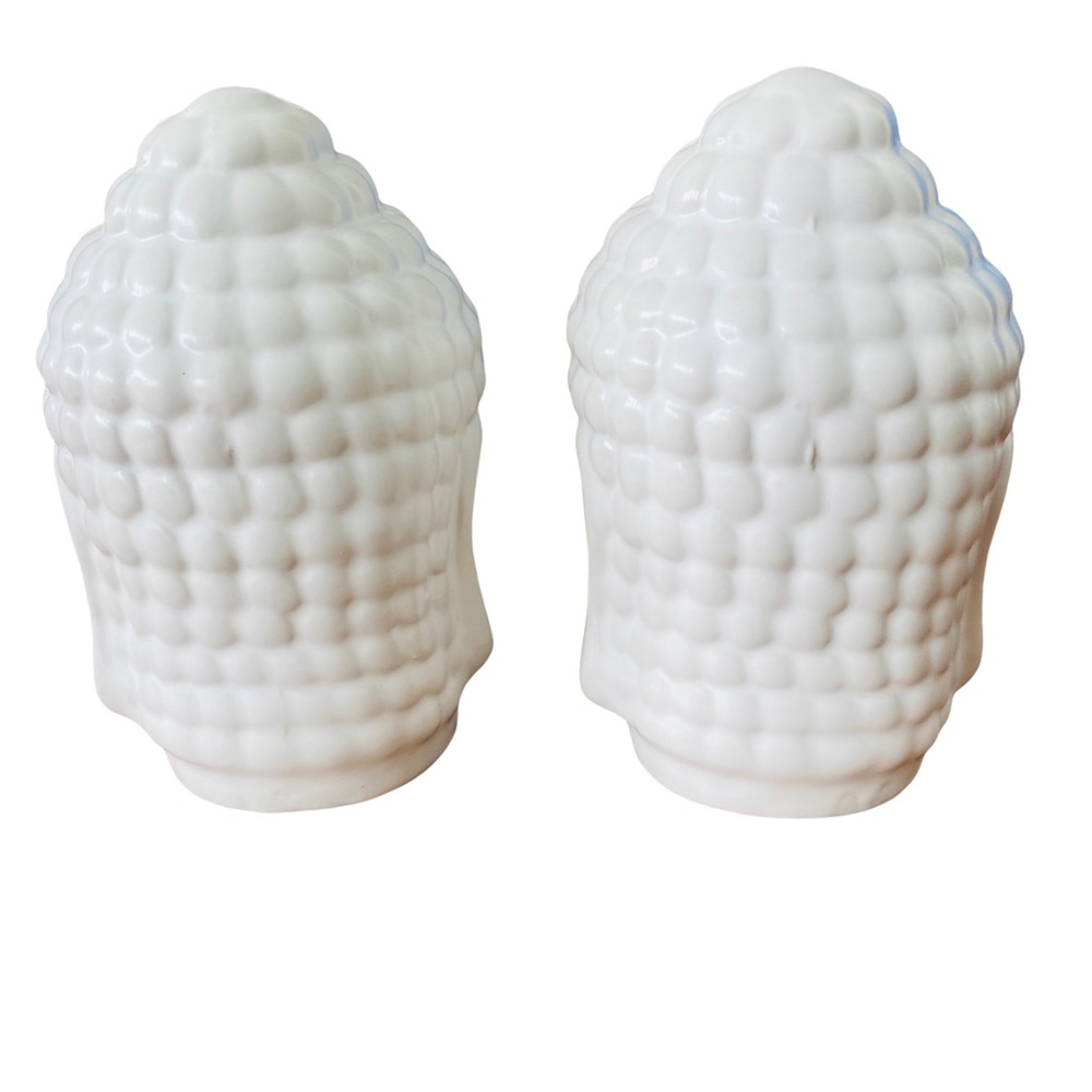 NEW Set of 2 Small White Buddha Head Ceramic Statues - Picture 3 of 11